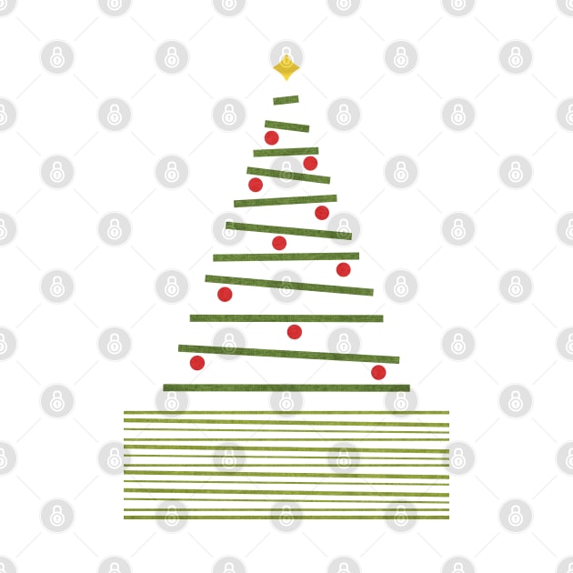 Minimalist Christmas Tree Green Red Light Grey by FAROSSTUDIO