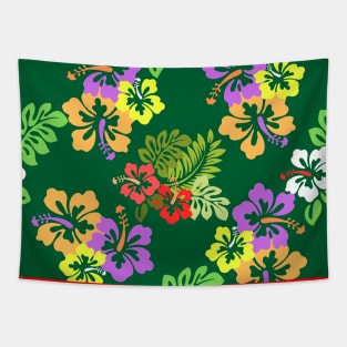 Colorful Hibiscus Flowers in Green Tapestry