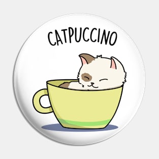 Cat-puccino Cute Funny Coffee Cat Pun Pin