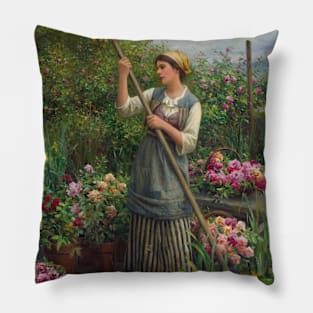 Gathering Flowers Along The River by Daniel Ridgway Knight Pillow