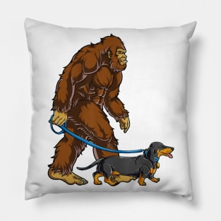 Funny Bigfoot Sasquatch Walking Dachshund Pillow