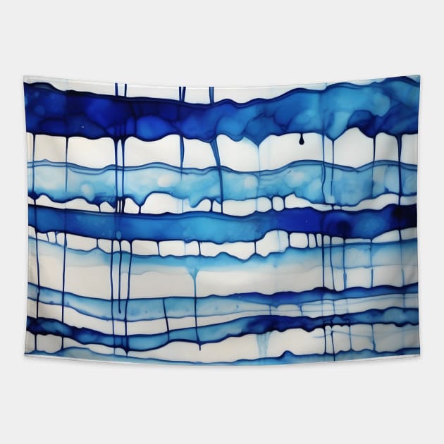 Blue Horizontal Watercolor Stripes Tapestry by craftydesigns