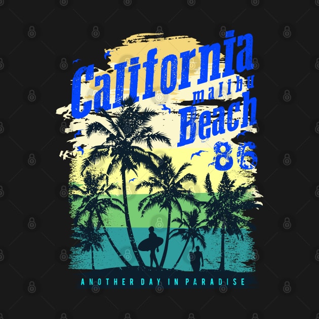 California malibu beach 86, California Surfing beach Vacation  Palm Trees Tropical by bakmed