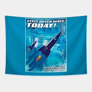 Visit Outer Space! Blue Tapestry