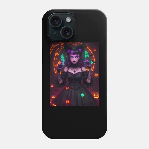 Halloween Spooky Neon Black Magic Witch Phone Case by TrendyTees