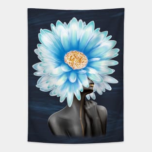 Black and white girl with color beautiful flowers in her head. Tapestry