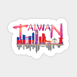 Taiwan Watercolor ( Serenity in the Heart of Asia )  - pink lettering Magnet