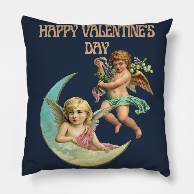 Happy Valentine's Day Vintage Cupid Pillow by Souls.Print