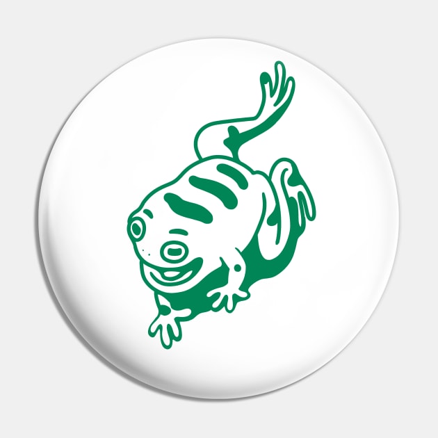 Frog in a good mood. Japanese art style in green ink Pin by croquis design