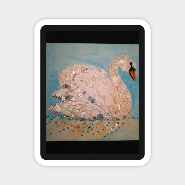 Swan button mosaic collage artwork Magnet by esvb