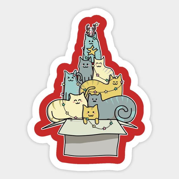 Cute Kawaii Cat Christmas Tree Cats Sticker Teepublic Au