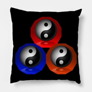 Yin Yang Triangle - Red, Orange and Blue Pillow