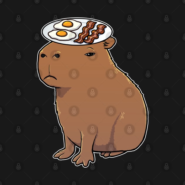 Capybara with Bacon and Eggs on its head by capydays