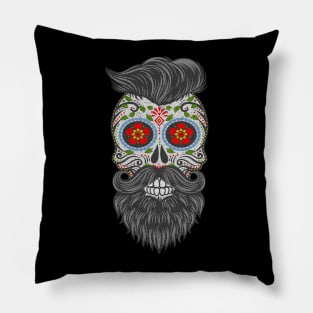 Gothic Day Of The Dead - Stars Sugar Skull - Hipster With Beard 2 Pillow