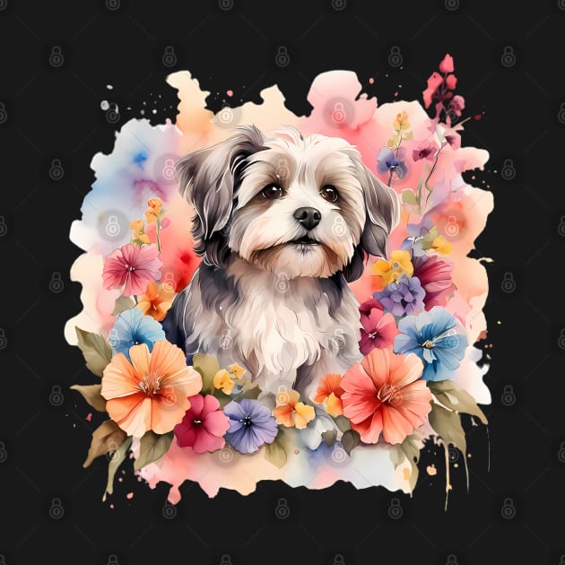 A havanese decorated with beautiful watercolor flowers by CreativeSparkzz