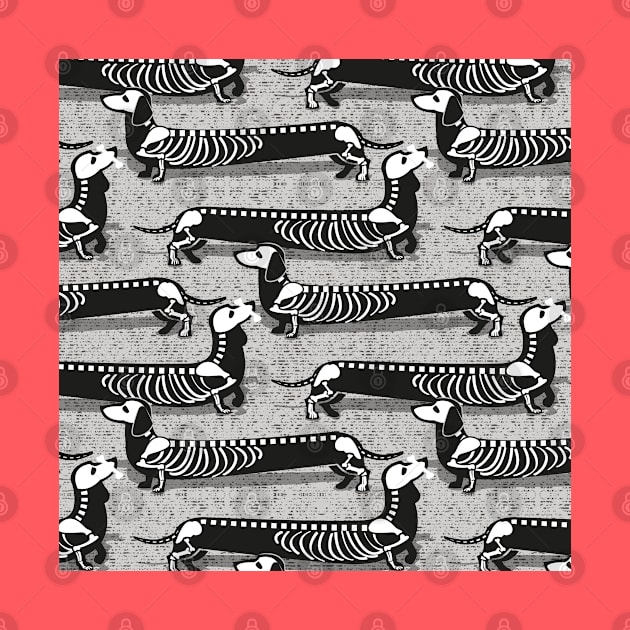 Spooktacular long dachshunds skeleton // pattern // light grey background skeleton dogs by SelmaCardoso