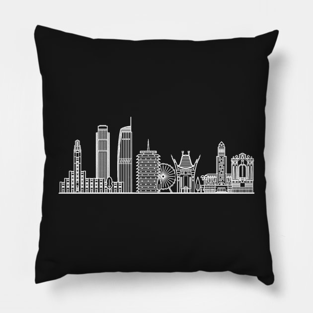 Los Angeles Skyline in white with details Pillow by Mesyo