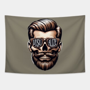 Skull With Beard And Glasses 'Visualize' Tapestry