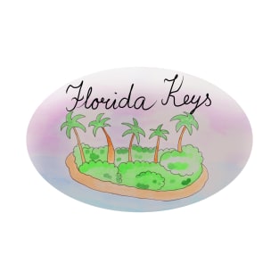 Florida Keys watercolor Island travel, beach, sea and palm trees. Holidays and vacation, summer and relaxation T-Shirt