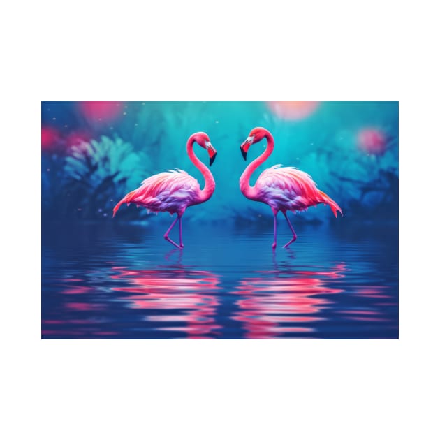 Flamingo Animal Bird Wildlife Wilderness Colorful Realistic Illustration by Cubebox