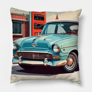 Classic American Chevy Blue Muscle Car Pillow