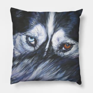 Siberian Husky Fine Art Painting Pillow