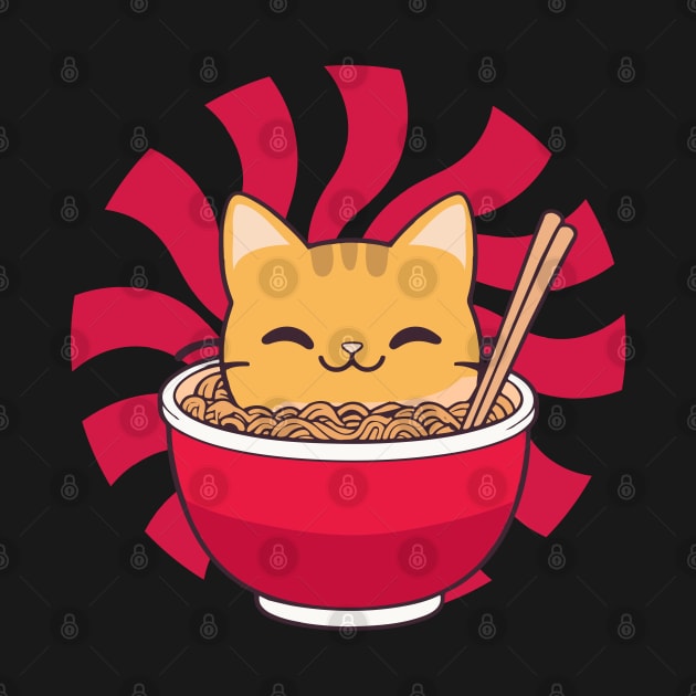 cute cat eats Bowl of ramen cuteness enthusiasts by greatnessprint