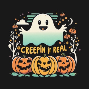 Creepin It Real. Pumpkin Ghost Halloween design T-Shirt