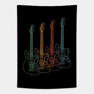 Four Offset Style Electric Guitar Outlines Retro Color Tapestry