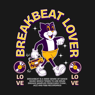 BREAKBEAT  - Lover Cat Mascot (gold/eggplant) T-Shirt