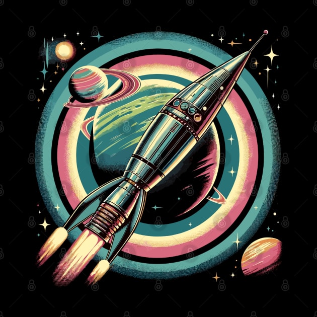 Galactic Space Travel Voyage: Retro Rocket's Stellar Journey by Graphic Wonders Emporium