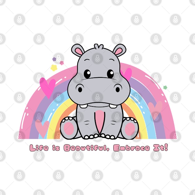 cute hippo with rainbow by Craftycarlcreations