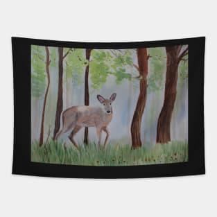 Deer in the Forest Watercolor Painting Tapestry