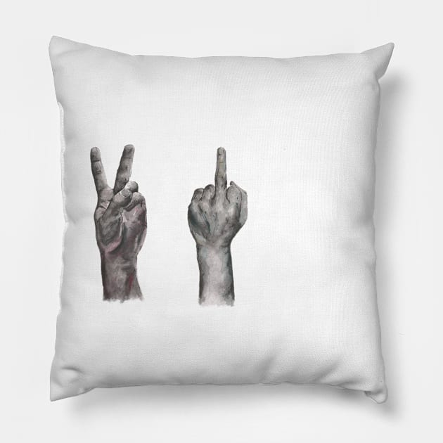 Peace Sign, Middle Finger Pillow by SophieStockArt