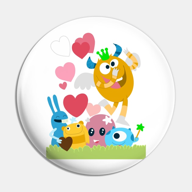 Cute monsters group in love with pink heart. Pin by 9georgeDoodle