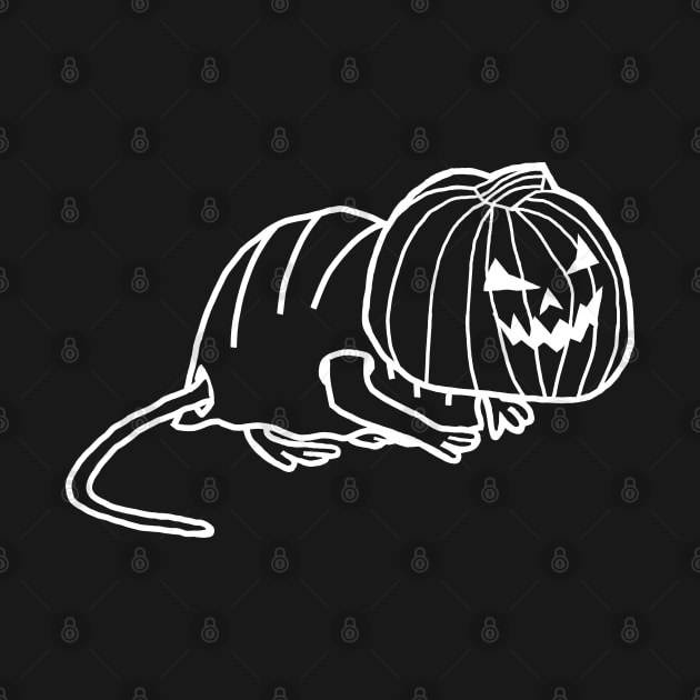 Minimal White Line Cute Rat Wearing Halloween Horror Costume by ellenhenryart