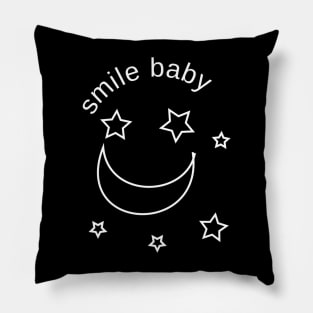 Smile baby, white stars and moon on a black background Pillow