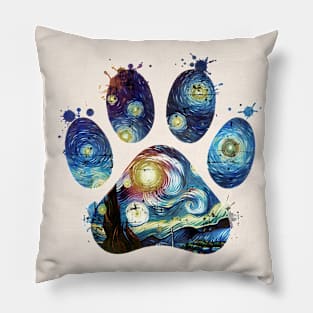 Paw print, van gogh starry night style, pop grunge, pet lovers, animal lovers, famous art, distressed Pillow