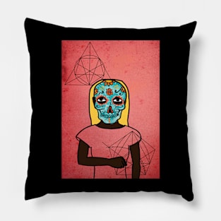 f1 NFT: FemaleMask Art with Mexican Eyes, Dark Skin, and Exclusive Davinci Background Pillow