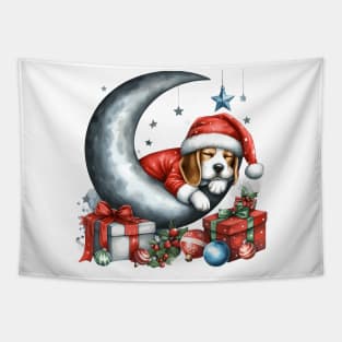 Beagle Dog On The Moon Christmas Tapestry