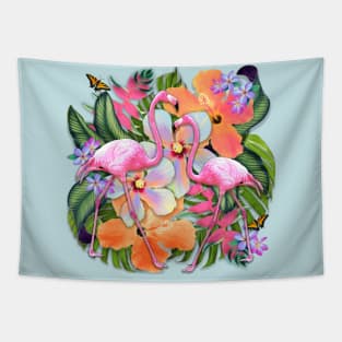 Tropical Vibes Flamingos Tapestry