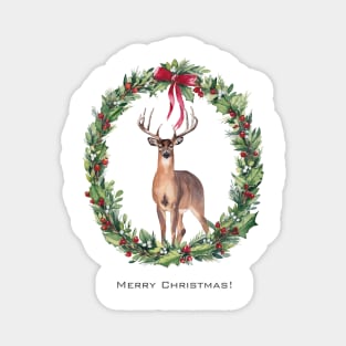 Christmas deer art. Merry Christmas. Magnet