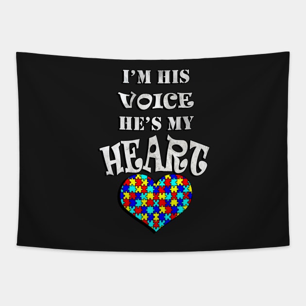 Autism Acceptance Awareness Quote: I'm His Voice He's My Heart Autistic Tapestry by tamdevo1