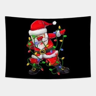 Dabbing Santa Christmas Tree Lights Tapestry