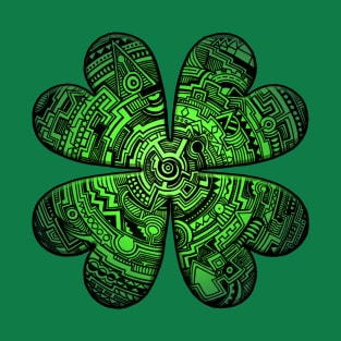 Four Leaf Clover Art Zen Doodle Abstract Shamrock T-Shirt