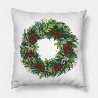 Holiday Wreath With Pine Cones and Berries Pillow