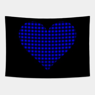 Cobalt Blue and Black Gingham Heart Tapestry