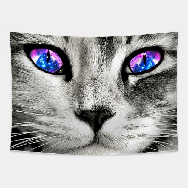 Galaxy Cat Eyes Tapestry by julieerindesigns