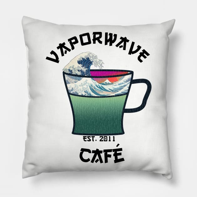 Vaporwave Aesthetic Great Wave Off Kanagawa Cafe Coffee Pillow by mycko_design