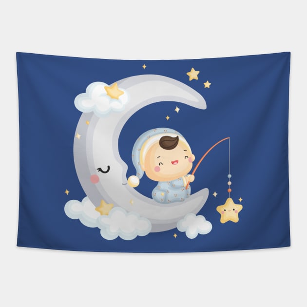 Baby boy on the moon Tapestry by KOTOdesign